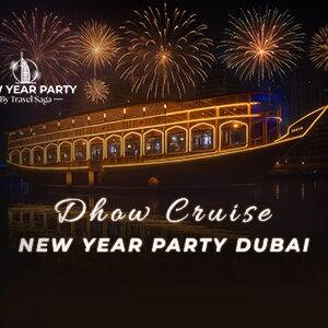 Dhow Cruise New Year Party in Dubai with festive dinner, live entertainment and spectacular fireworks