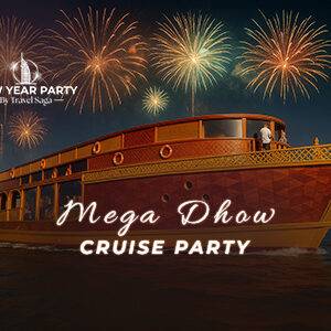 Mega Dhow Cruise Party Dubai with festive celebrations and stunning city skyline views