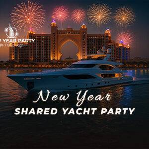 New Year Shared Yacht Party in Dubai with festive celebrations and stunning skyline views