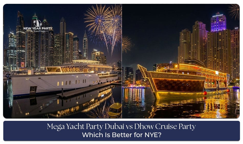 Mega yacht party Dubai vs dhow cruise party for NYE with luxury and entertainment