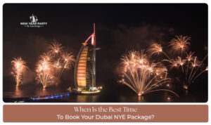 Fireworks lighting up Dubai's skyline during New Year's Eve celebrations with crowds watching the display.