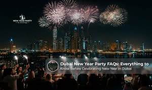 Dubai New Year party with fireworks and festive celebrations.