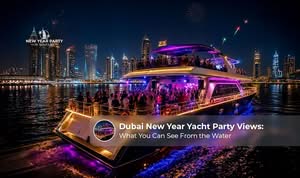 Dubai New Year yacht party with skyline views.