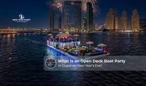 New Year party on an open deck boat in Dubai.