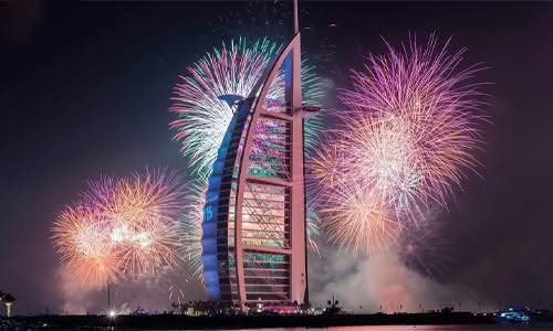 Burj Al Arab fireworks lighting up Dubai’s skyline during New Year celebrations