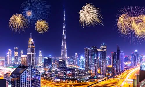 Burj Khalifa fireworks lighting up Dubai's skyline on New Year's Eve