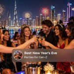 Young friends celebrating New Year’s Eve at a lively party with music, lights, and festive entertainment.