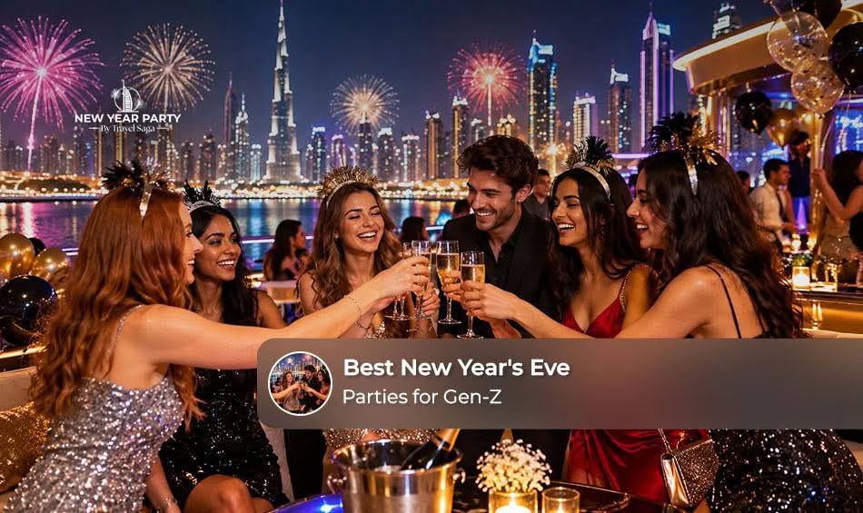 Young friends celebrating New Year’s Eve at a lively party with music, lights, and festive entertainment.