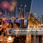 Dubai New Year's Eve alcohol rules comparing licensed yacht cruises with public celebrations and fireworks areas