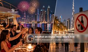 Dubai New Year's Eve alcohol rules comparing licensed yacht cruises with public celebrations and fireworks areas